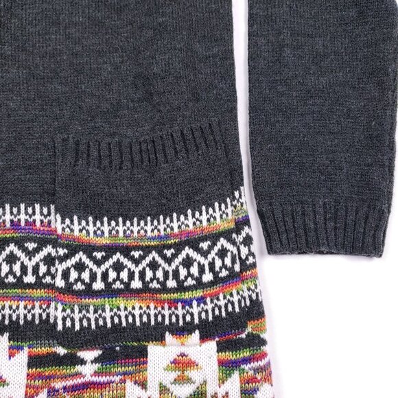 Signature Studio Gray Long Cardigan Sweater Colorful Tribal Pattern Women Large - Picture 4 of 10